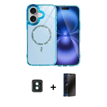 MARSİLYAN™- iPhone 16 Kılıf Kıvılcım Form Prime - Siyah 3D Antistatik Hayalet Cam Ekran Koruyucu + PVD Metal Kamera Lens - YL
