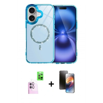 MARSİLYAN™- iPhone 16 Kılıf Kıvılcım Form Prime - Siyah 3D Antistatik Mat Seramik Nano Ekran Koruyucu + Raze Metal Kamera Lens - PE