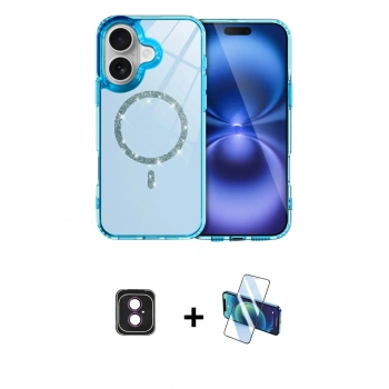 MARSİLYAN™- iPhone 16 Kılıf Kıvılcım Form Prime - Siyah 3D Antistatik Seramik Nano Ekran Koruyucu + PVD Metal Kamera Lens - PE