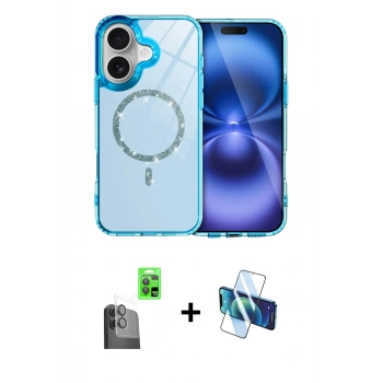 MARSİLYAN™- iPhone 16 Kılıf Kıvılcım Form Prime - Siyah 3D Antistatik Seramik Nano Ekran Koruyucu + Raze Metal Kamera Lens - SH