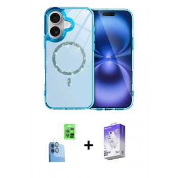 MARSİLYAN™- iPhone 16 Kılıf Kıvılcım Form Prime - Siyah Bilvis 5in1 3D Magic Cam Ekran Koruyucu + Raze Metal Kamera Lens - LT