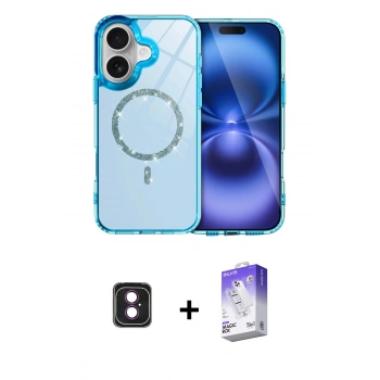 MARSİLYAN™- iPhone 16 Kılıf Kıvılcım Form Prime - Siyah Bilvis 5in1 3D Magic Cam Ekran Koruyucu + PVD Metal Kamera Lens - PE