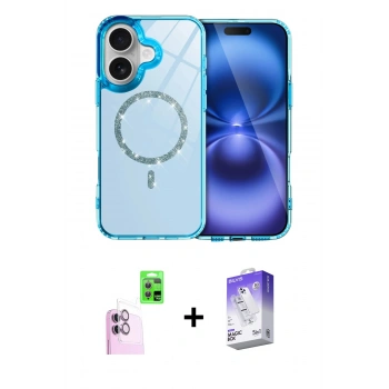 MARSİLYAN™- iPhone 16 Kılıf Kıvılcım Form Prime - Siyah Bilvis 5in1 3D Magic Cam Ekran Koruyucu + Raze Metal Kamera Lens - PE