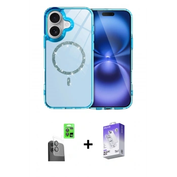 MARSİLYAN™- iPhone 16 Kılıf Kıvılcım Form Prime - Siyah Bilvis 5in1 3D Magic Cam Ekran Koruyucu + Raze Metal Kamera Lens - SH