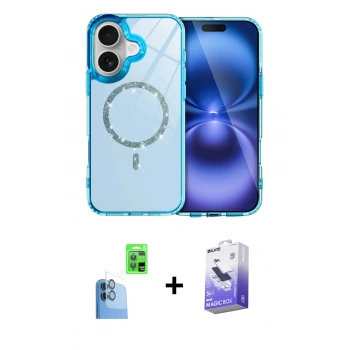 MARSİLYAN™- iPhone 16 Kılıf Kıvılcım Form Prime - Siyah Bilvis 5in1 5D Magic Hayalet Cam Ekran Koruyucu + Raze Metal Kamera Lens - LT