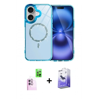 MARSİLYAN™- iPhone 16 Kılıf Kıvılcım Form Prime - Siyah Bilvis 5in1 5D Magic Hayalet Cam Ekran Koruyucu + Raze Metal Kamera Lens - PE
