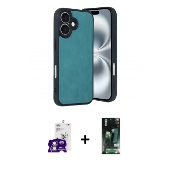MARSİLYAN™- iPhone 16 Kılıf Kıvılcım Işık Serisi - Siyah 360 Mat Full Body Arka Koruyucu + Bilvis Titan Kamera Lens - GS