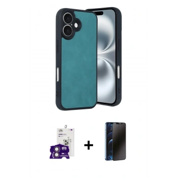 MARSİLYAN™- iPhone 16 Kılıf Kıvılcım Işık Serisi - Siyah 3D Antistatik Hayalet Cam Ekran Koruyucu + Bilvis Titan Kamera Lens - PE