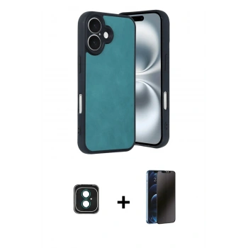 MARSİLYAN™- iPhone 16 Kılıf Kıvılcım Işık Serisi - Siyah 3D Antistatik Hayalet Cam Ekran Koruyucu + PVD Metal Kamera Lens - YL