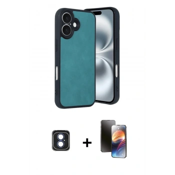 MARSİLYAN™- iPhone 16 Kılıf Kıvılcım Işık Serisi - Siyah 3D Antistatik Mat Seramik Nano Ekran Koruyucu + PVD Metal Kamera Lens - MI