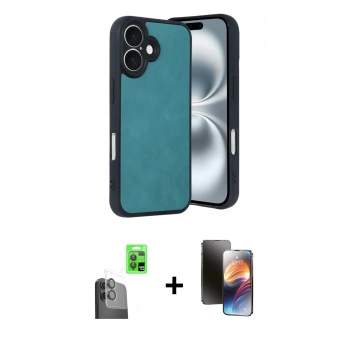 MARSİLYAN™- iPhone 16 Kılıf Kıvılcım Işık Serisi - Siyah 3D Antistatik Mat Seramik Nano Ekran Koruyucu + Raze Metal Kamera Lens - SH