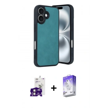 MARSİLYAN™- iPhone 16 Kılıf Kıvılcım Işık Serisi - Siyah Bilvis 5in1 3D Magic Cam Ekran Koruyucu + Bilvis Titan Kamera Lens - PE