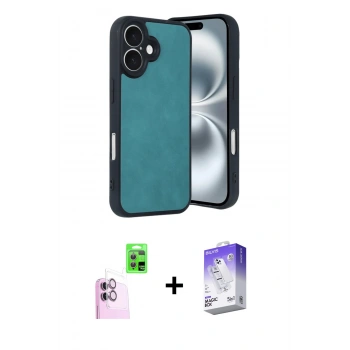 MARSİLYAN™- iPhone 16 Kılıf Kıvılcım Işık Serisi - Siyah Bilvis 5in1 3D Magic Cam Ekran Koruyucu + Raze Metal Kamera Lens - PE