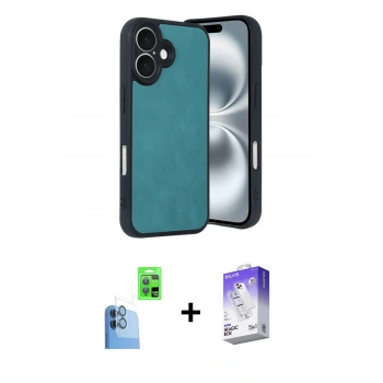 MARSİLYAN™- iPhone 16 Kılıf Kıvılcım Işık Serisi - Siyah Bilvis 5in1 3D Magic Cam Ekran Koruyucu + Raze Metal Kamera Lens - LT