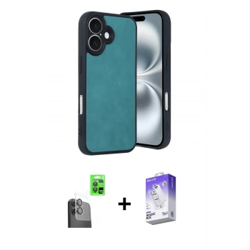 MARSİLYAN™- iPhone 16 Kılıf Kıvılcım Işık Serisi - Siyah Bilvis 5in1 3D Magic Cam Ekran Koruyucu + Raze Metal Kamera Lens - SH