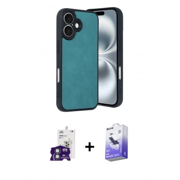 MARSİLYAN™- iPhone 16 Kılıf Kıvılcım Işık Serisi - Siyah Bilvis 5in1 5D Magic Hayalet Cam Ekran Koruyucu + Bilvis Titan Kamera Lens - YL