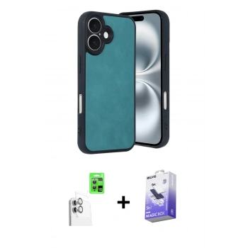 MARSİLYAN™- iPhone 16 Kılıf Kıvılcım Işık Serisi - Siyah Bilvis 5in1 5D Magic Hayalet Cam Ekran Koruyucu + Raze Metal Kamera Lens - BZ