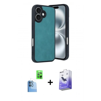 MARSİLYAN™- iPhone 16 Kılıf Kıvılcım Işık Serisi - Siyah Bilvis 5in1 5D Magic Hayalet Cam Ekran Koruyucu + Raze Metal Kamera Lens - LT