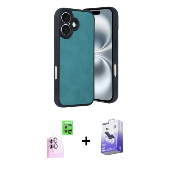 MARSİLYAN™- iPhone 16 Kılıf Kıvılcım Işık Serisi - Siyah Bilvis 5in1 5D Magic Hayalet Cam Ekran Koruyucu + Raze Metal Kamera Lens - PE