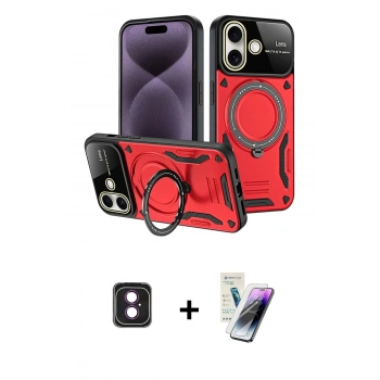 MARSİLYAN™- iPhone 16 Kılıf Kıvılcım Modern Serisi - Şeffaf Pasifik Cam Ekran Koruyucu + PVD Metal Kamera Lens - PE