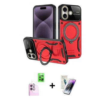 MARSİLYAN™- iPhone 16 Kılıf Kıvılcım Modern Serisi - Şeffaf Pasifik Cam Ekran Koruyucu + Raze Metal Kamera Lens - PE