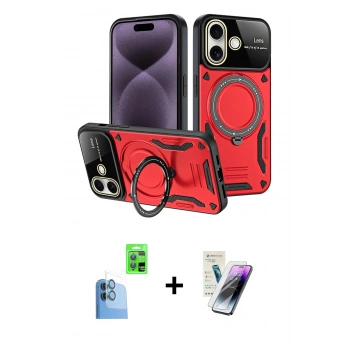 MARSİLYAN™- iPhone 16 Kılıf Kıvılcım Modern Serisi - Şeffaf Pasifik Cam Ekran Koruyucu + Raze Metal Kamera Lens - LT