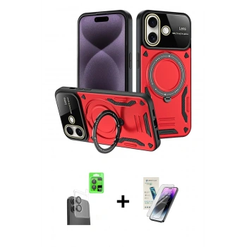 MARSİLYAN™- iPhone 16 Kılıf Kıvılcım Modern Serisi - Şeffaf Pasifik Cam Ekran Koruyucu + Raze Metal Kamera Lens - SH
