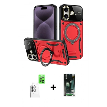 MARSİLYAN™- iPhone 16 Kılıf Kıvılcım Modern Serisi - Siyah 360 Mat Full Body Arka Koruyucu + Raze Metal Kamera Lens - BZ