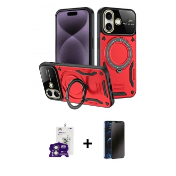 MARSİLYAN™- iPhone 16 Kılıf Kıvılcım Modern Serisi - Siyah 3D Antistatik Hayalet Cam Ekran Koruyucu + Bilvis Titan Kamera Lens - PE