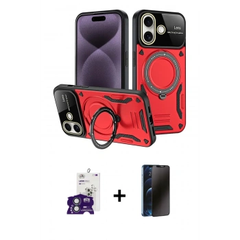 MARSİLYAN™- iPhone 16 Kılıf Kıvılcım Modern Serisi - Siyah 3D Antistatik Hayalet Cam Ekran Koruyucu + Bilvis Titan Kamera Lens - YL