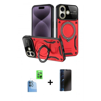 MARSİLYAN™- iPhone 16 Kılıf Kıvılcım Modern Serisi - Siyah 3D Antistatik Hayalet Cam Ekran Koruyucu + Raze Metal Kamera Lens - LT