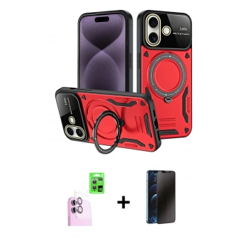 MARSİLYAN™- iPhone 16 Kılıf Kıvılcım Modern Serisi - Siyah 3D Antistatik Hayalet Cam Ekran Koruyucu + Raze Metal Kamera Lens - PE