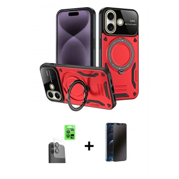 MARSİLYAN™- iPhone 16 Kılıf Kıvılcım Modern Serisi - Siyah 3D Antistatik Hayalet Cam Ekran Koruyucu + Raze Metal Kamera Lens - SH