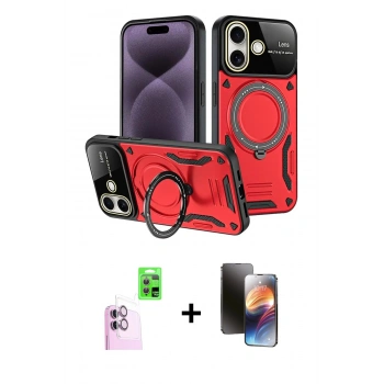 MARSİLYAN™- iPhone 16 Kılıf Kıvılcım Modern Serisi - Siyah 3D Antistatik Mat Seramik Nano Ekran Koruyucu + Raze Metal Kamera Lens - PE