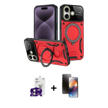 MARSİLYAN™- iPhone 16 Kılıf Kıvılcım Modern Serisi - Siyah 3D Antistatik Mat Seramik Nano Ekran Koruyucu + Bilvis Titan Kamera Lens - PE