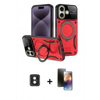 MARSİLYAN™- iPhone 16 Kılıf Kıvılcım Modern Serisi - Siyah 3D Antistatik Mat Seramik Nano Ekran Koruyucu + PVD Metal Kamera Lens - PE