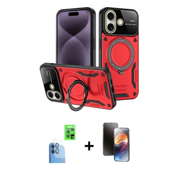 MARSİLYAN™- iPhone 16 Kılıf Kıvılcım Modern Serisi - Siyah 3D Antistatik Mat Seramik Nano Ekran Koruyucu + Raze Metal Kamera Lens - LT
