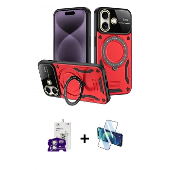 MARSİLYAN™- iPhone 16 Kılıf Kıvılcım Modern Serisi - Siyah 3D Antistatik Seramik Nano Ekran Koruyucu + Bilvis Titan Kamera Lens - GS