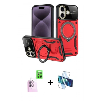 MARSİLYAN™- iPhone 16 Kılıf Kıvılcım Modern Serisi - Siyah 3D Antistatik Seramik Nano Ekran Koruyucu + Raze Metal Kamera Lens - PE