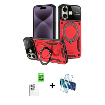 MARSİLYAN™- iPhone 16 Kılıf Kıvılcım Modern Serisi - Siyah 3D Antistatik Seramik Nano Ekran Koruyucu + Raze Metal Kamera Lens - BZ