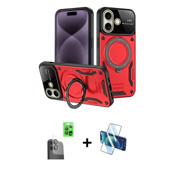 MARSİLYAN™- iPhone 16 Kılıf Kıvılcım Modern Serisi - Siyah 3D Antistatik Seramik Nano Ekran Koruyucu + Raze Metal Kamera Lens - SH