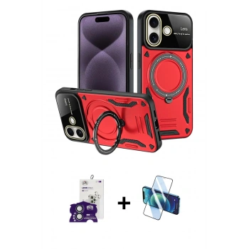 MARSİLYAN™- iPhone 16 Kılıf Kıvılcım Modern Serisi - Siyah 3D Antistatik Seramik Nano Ekran Koruyucu + Bilvis Titan Kamera Lens - YL