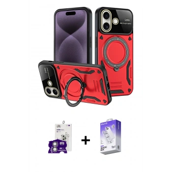 MARSİLYAN™- iPhone 16 Kılıf Kıvılcım Modern Serisi - Siyah Bilvis 5in1 3D Magic Cam Ekran Koruyucu + Bilvis Titan Kamera Lens - GS