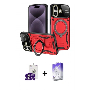 MARSİLYAN™- iPhone 16 Kılıf Kıvılcım Modern Serisi - Siyah Bilvis 5in1 3D Magic Cam Ekran Koruyucu + Bilvis Titan Kamera Lens - PE