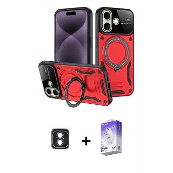 MARSİLYAN™- iPhone 16 Kılıf Kıvılcım Modern Serisi - Siyah Bilvis 5in1 3D Magic Cam Ekran Koruyucu + PVD Metal Kamera Lens - MI
