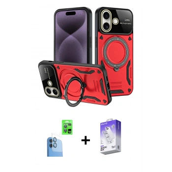 MARSİLYAN™- iPhone 16 Kılıf Kıvılcım Modern Serisi - Siyah Bilvis 5in1 3D Magic Cam Ekran Koruyucu + Raze Metal Kamera Lens - LT