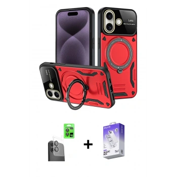 MARSİLYAN™- iPhone 16 Kılıf Kıvılcım Modern Serisi - Siyah Bilvis 5in1 3D Magic Cam Ekran Koruyucu + Raze Metal Kamera Lens - SH