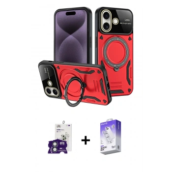 MARSİLYAN™- iPhone 16 Kılıf Kıvılcım Modern Serisi - Siyah Bilvis 5in1 3D Magic Cam Ekran Koruyucu + Bilvis Titan Kamera Lens - YL