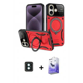 MARSİLYAN™- iPhone 16 Kılıf Kıvılcım Modern Serisi - Siyah Bilvis 5in1 5D Magic Hayalet Cam Ekran Koruyucu + PVD Metal Kamera Lens - YL