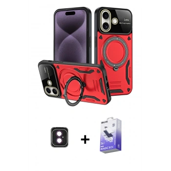 MARSİLYAN™- iPhone 16 Kılıf Kıvılcım Modern Serisi - Siyah Bilvis 5in1 5D Magic Hayalet Cam Ekran Koruyucu + PVD Metal Kamera Lens - PE